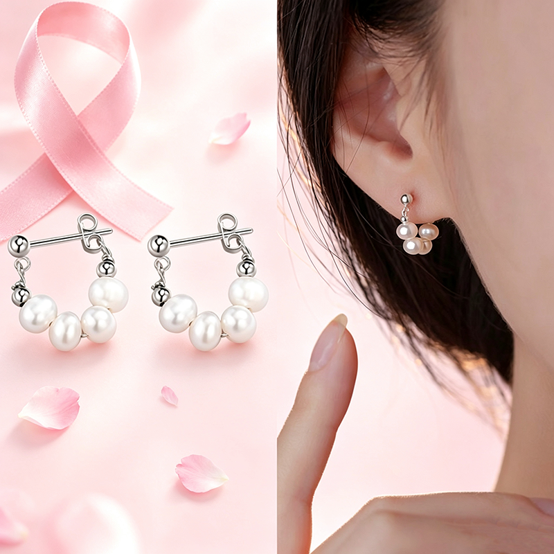 Support Breast Cancer Awareness |  Lumina Pearl Drop Hoop Earrings  | Buy 1 Get 1 Free Today