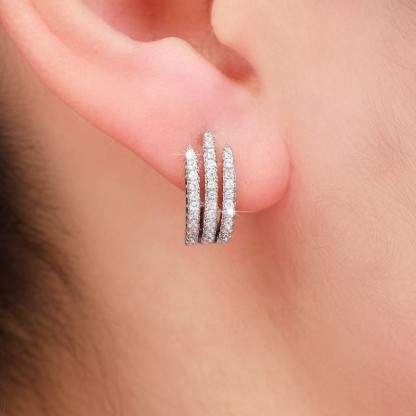 Triple Row Paved Huggie Earrings