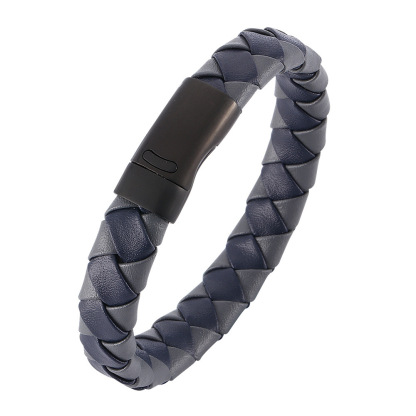 Viking Warrior Pattern Two-Tone Braided Leather Bracelet