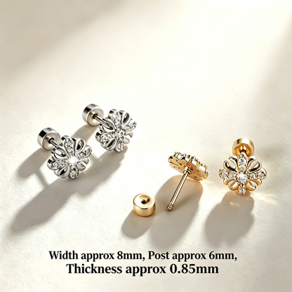 Support Breast Cancer Awareness |  Iris Flower CZ Titanium Screw‑Back Stud Earrings 