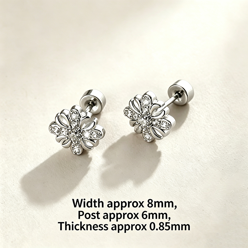 Support Breast Cancer Awareness |  Iris Flower CZ Titanium Screw‑Back Stud Earrings 
