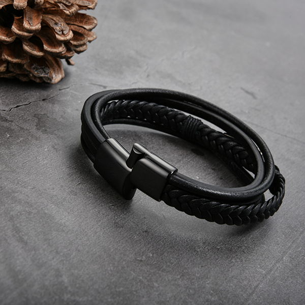 Viking Feather Braided Leather Bracelet