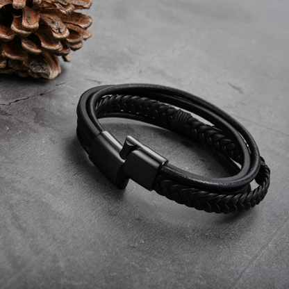 Viking Feather Braided Leather Bracelet