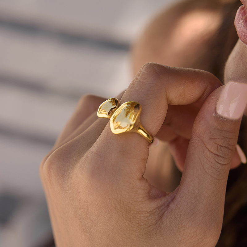 Irregular Pebble Open Gold Ring