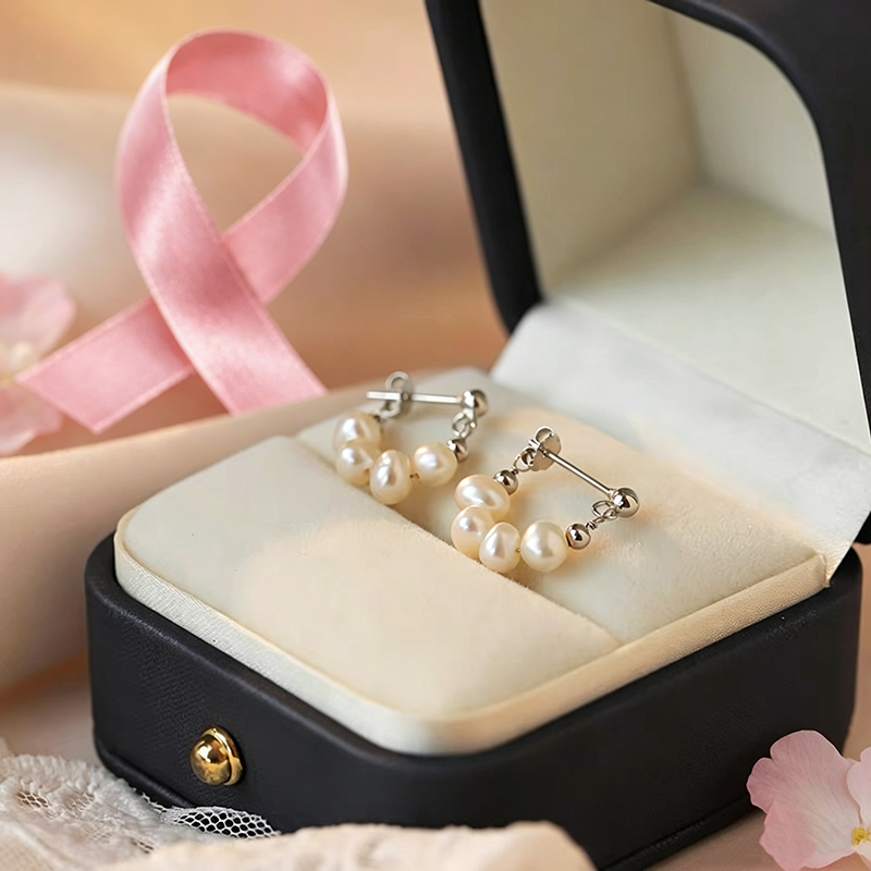 Support Breast Cancer Awareness |  Lumina Pearl Drop Hoop Earrings  | Buy 1 Get 1 Free Today