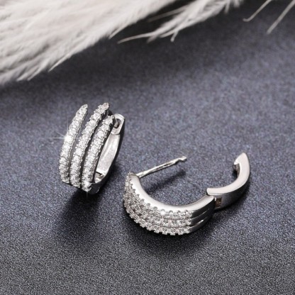 Triple Row Paved Huggie Earrings