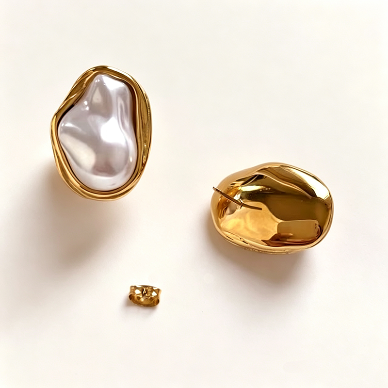 French Baroque Irregular Pearl Stud Earrings