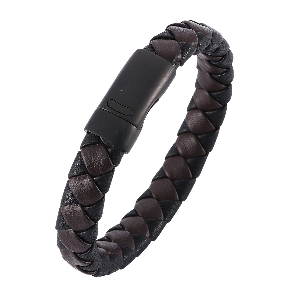Viking Warrior Pattern Two-Tone Braided Leather Bracelet