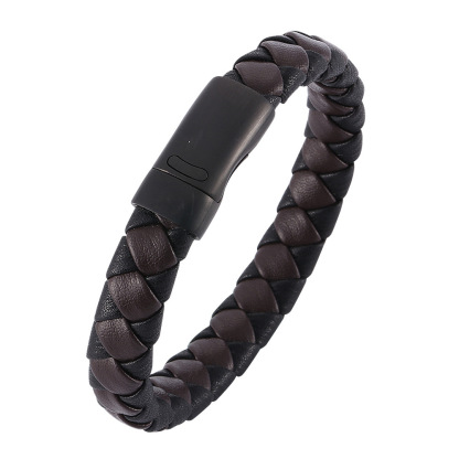 Viking Warrior Pattern Two-Tone Braided Leather Bracelet