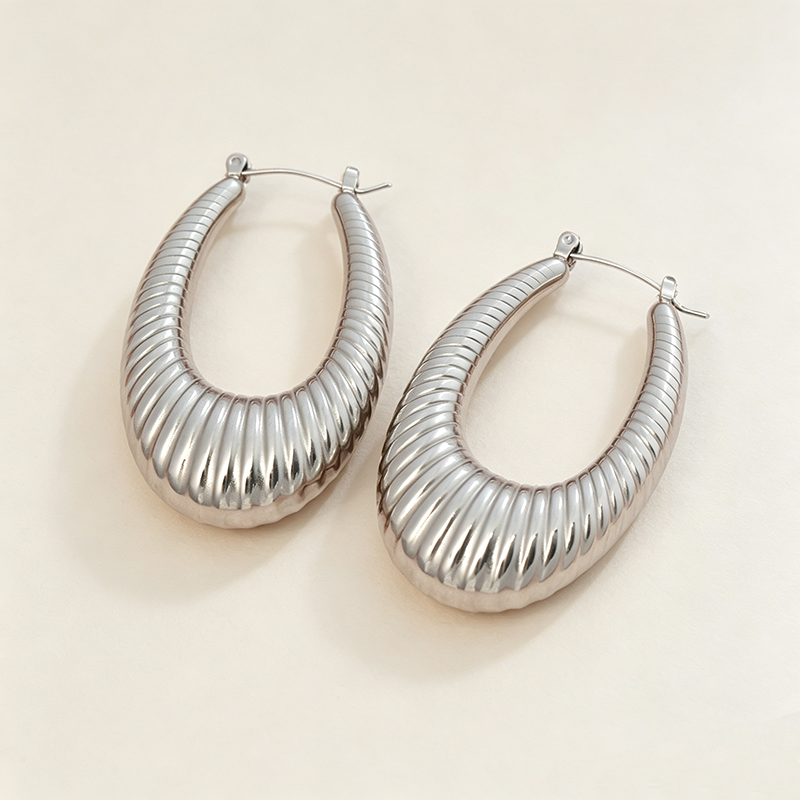 Ribbed Teardrop Chunky Hoop Earrings