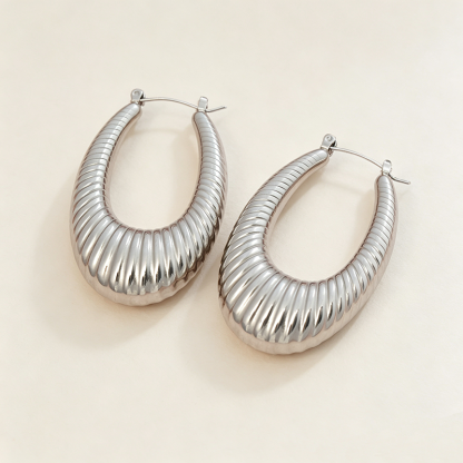 Ribbed Teardrop Chunky Hoop Earrings