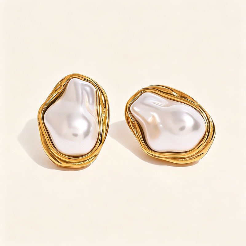 French Baroque Irregular Pearl Stud Earrings