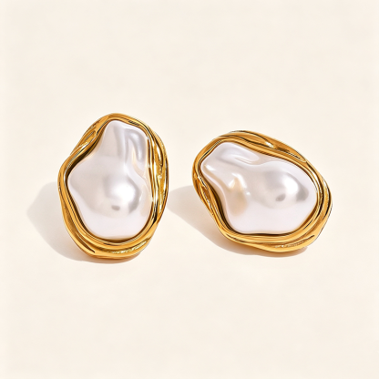 French Baroque Irregular Pearl Stud Earrings