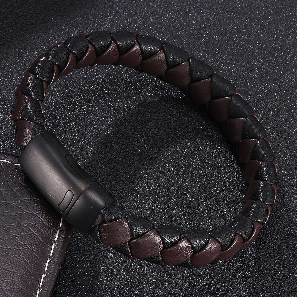 Viking Warrior Pattern Two-Tone Braided Leather Bracelet