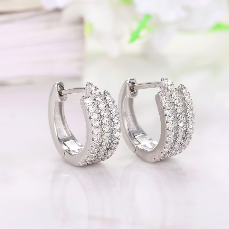 Triple Row Paved Huggie Earrings
