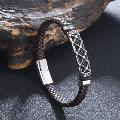 Viking-style Retro Woven Leather Totem Bracelet
