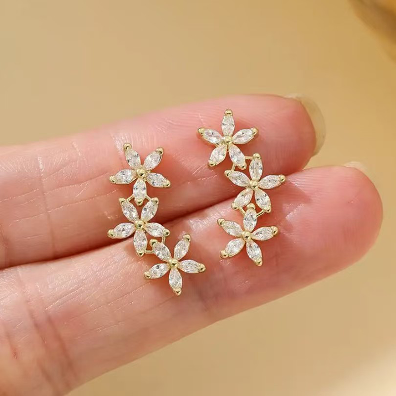 Triple Flower Zircon Stud Earrings