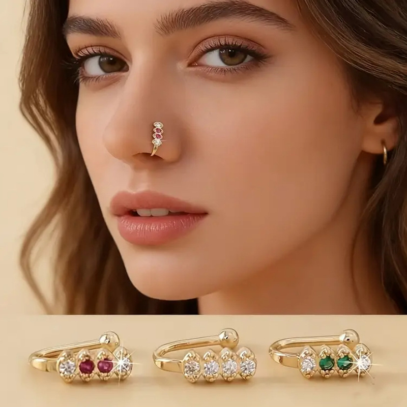 Vintage Multi Gem Curved Nose Ring