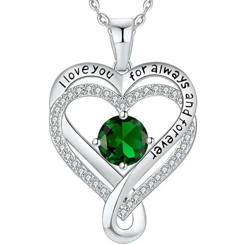 S925 Sterling Silver Engraved Heart Necklace for Lover with Wooden Gift Box & Message Card