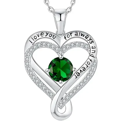 S925 Sterling Silver Engraved Heart Necklace for Lover with Wooden Gift Box & Message Card