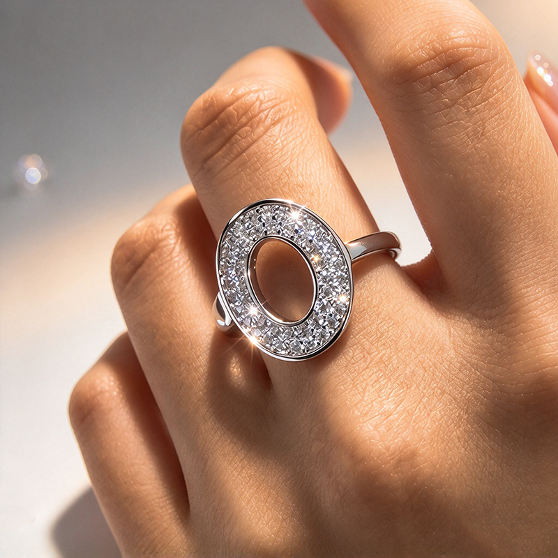 925 Silver Oval Halo Open Ring