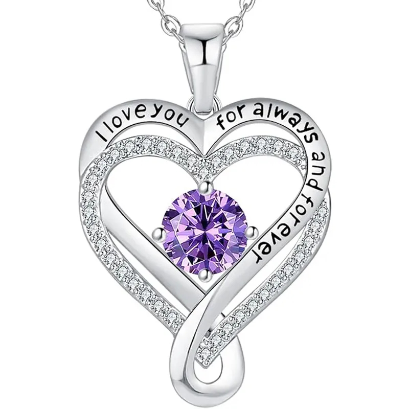 S925 Sterling Silver Engraved Heart Necklace for Lover with Wooden Gift Box & Message Card