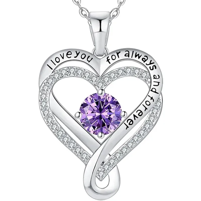 S925 Sterling Silver Engraved Heart Necklace for Lover with Wooden Gift Box & Message Card