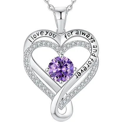 S925 Sterling Silver Engraved Heart Necklace for Lover with Wooden Gift Box & Message Card