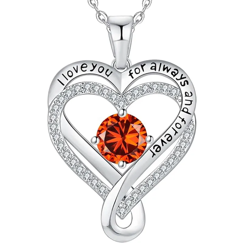 S925 Sterling Silver Engraved Heart Necklace for Lover with Wooden Gift Box & Message Card
