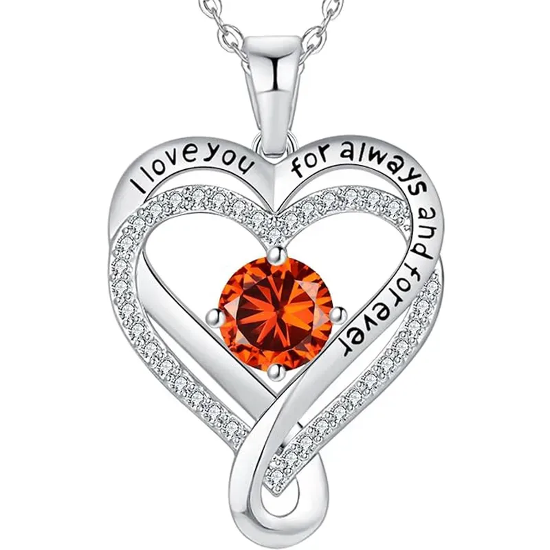 S925 Sterling Silver Engraved Heart Necklace for Lover with Wooden Gift Box & Message Card