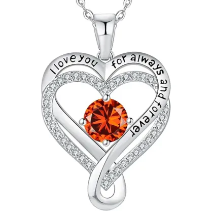 S925 Sterling Silver Engraved Heart Necklace for Lover with Wooden Gift Box & Message Card