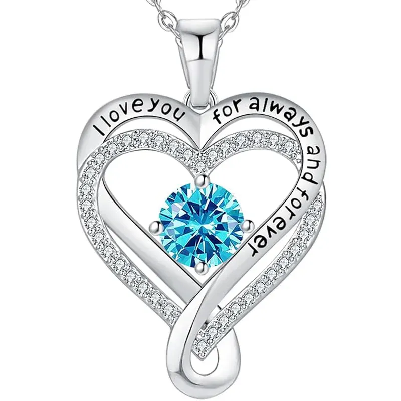 S925 Sterling Silver Engraved Heart Necklace for Lover with Wooden Gift Box & Message Card