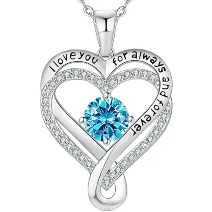 S925 Sterling Silver Engraved Heart Necklace for Lover with Wooden Gift Box & Message Card
