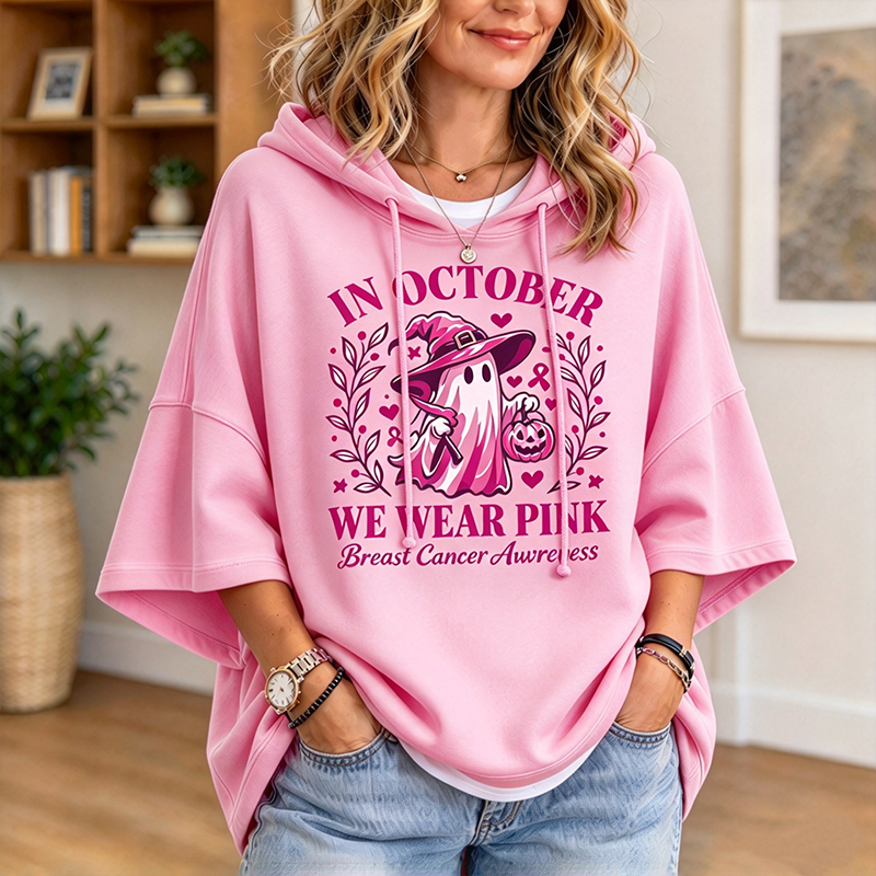 Ribbon Awareness Hoodie | Pink Ghost Oversized Hoodie