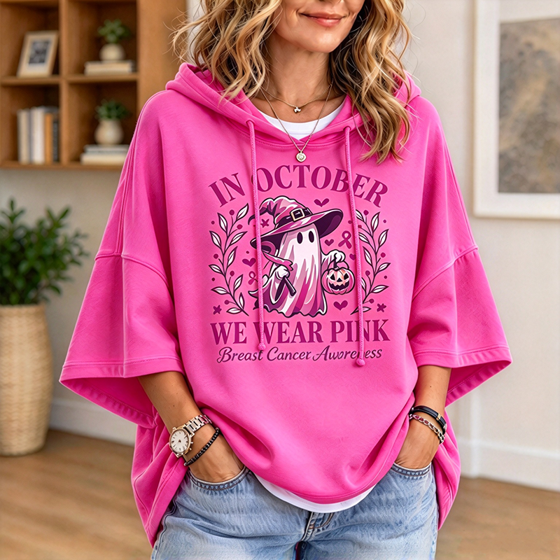 Ribbon Awareness Hoodie | Pink Ghost Oversized Hoodie