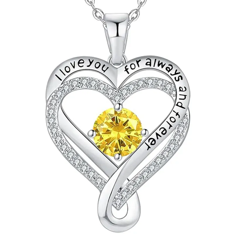 S925 Sterling Silver Engraved Heart Necklace for Lover with Wooden Gift Box & Message Card