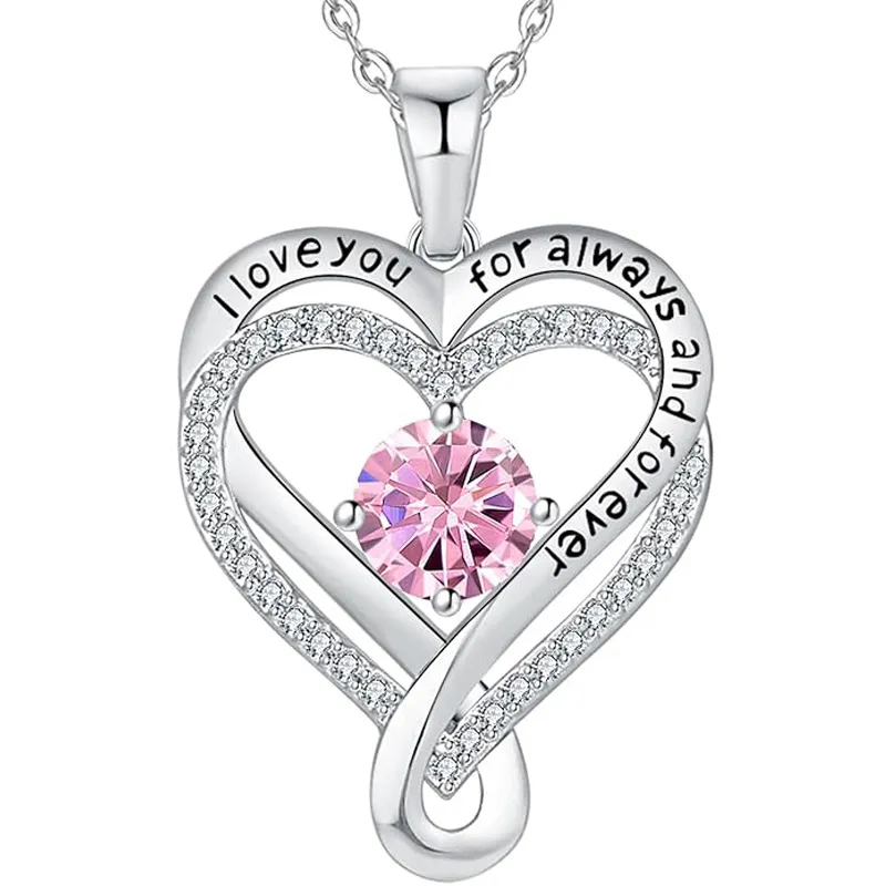 S925 Sterling Silver Engraved Heart Necklace for Lover with Wooden Gift Box & Message Card