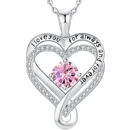 S925 Sterling Silver Engraved Heart Necklace for Lover with Wooden Gift Box & Message Card