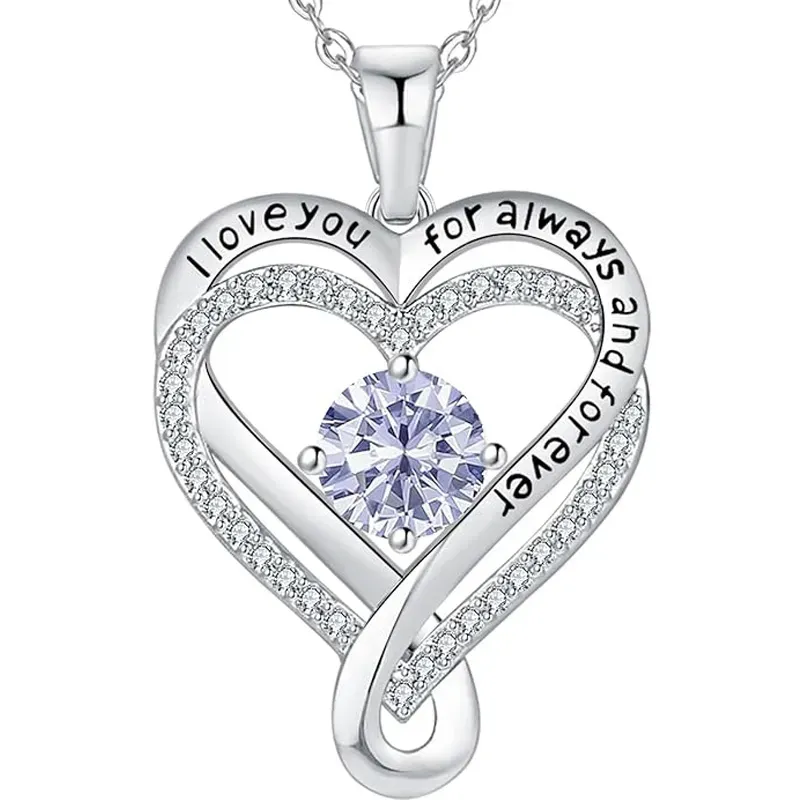S925 Sterling Silver Engraved Heart Necklace for Lover with Wooden Gift Box & Message Card