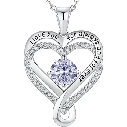 S925 Sterling Silver Engraved Heart Necklace for Lover with Wooden Gift Box & Message Card