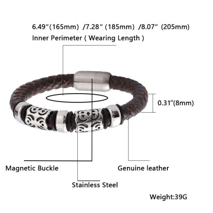 Vintage Totem Braided Leather & Steel Bracelet