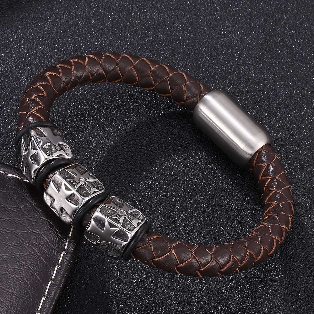 Starlight Guardian Braided Leather & Steel Bracelet
