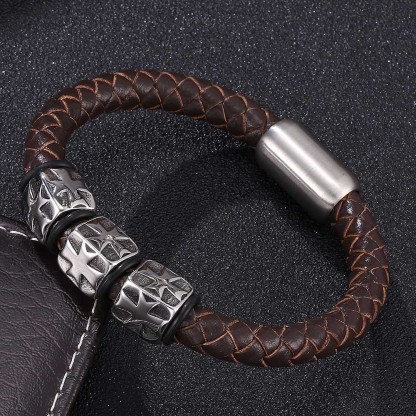 Starlight Guardian Braided Leather & Steel Bracelet