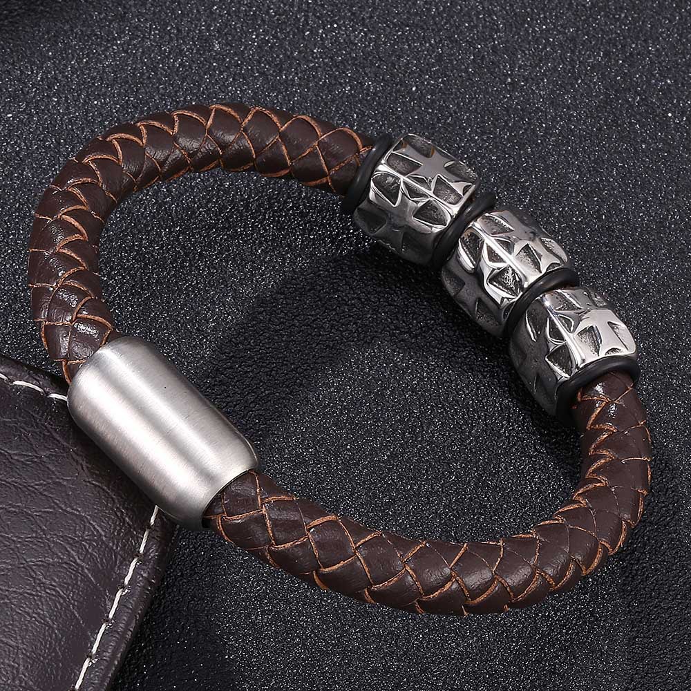 Starlight Guardian Braided Leather & Steel Bracelet