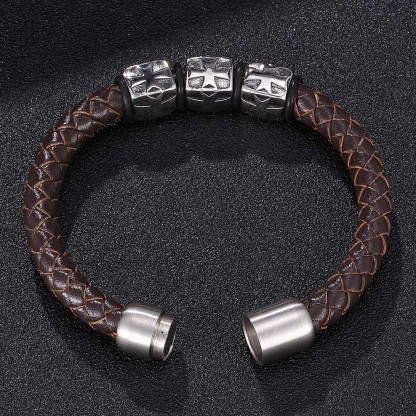Starlight Guardian Braided Leather & Steel Bracelet