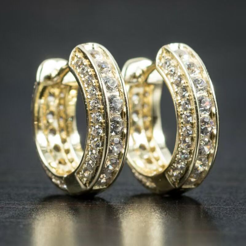Double Row Pave CZ Huggie Hoop Earrings