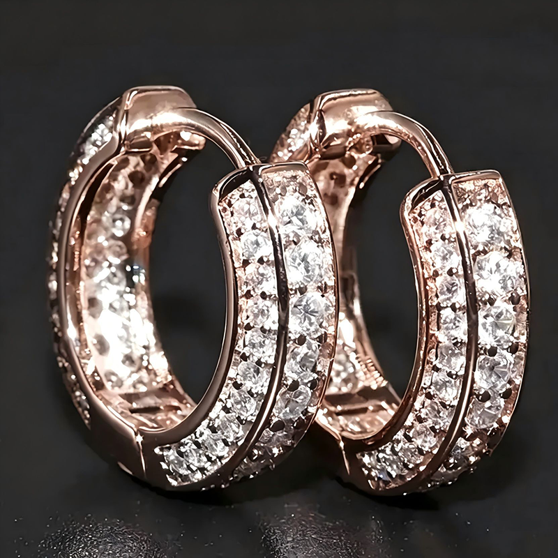 Double Row Pave CZ Huggie Hoop Earrings