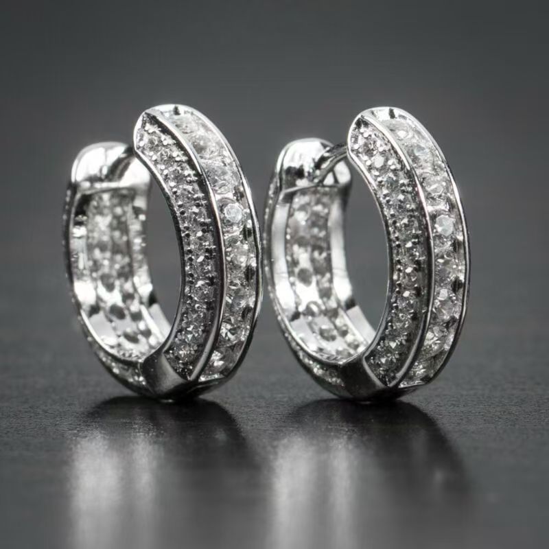 Double Row Pave CZ Huggie Hoop Earrings