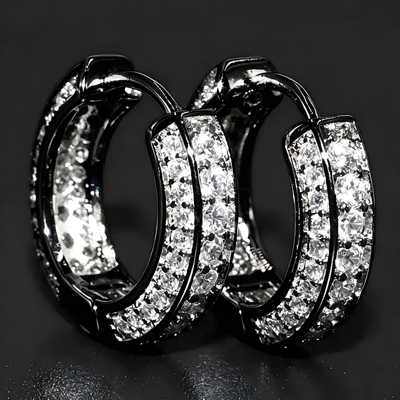 Double Row Pave CZ Huggie Hoop Earrings