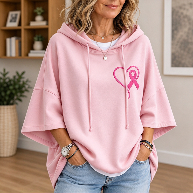 Ribbon Awareness Hoodie | Pink Heart Oversized Hoodie